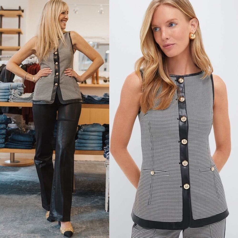 Simkhai Cressida Sleeveless Button Down Top Black White Check Size 2 NWT